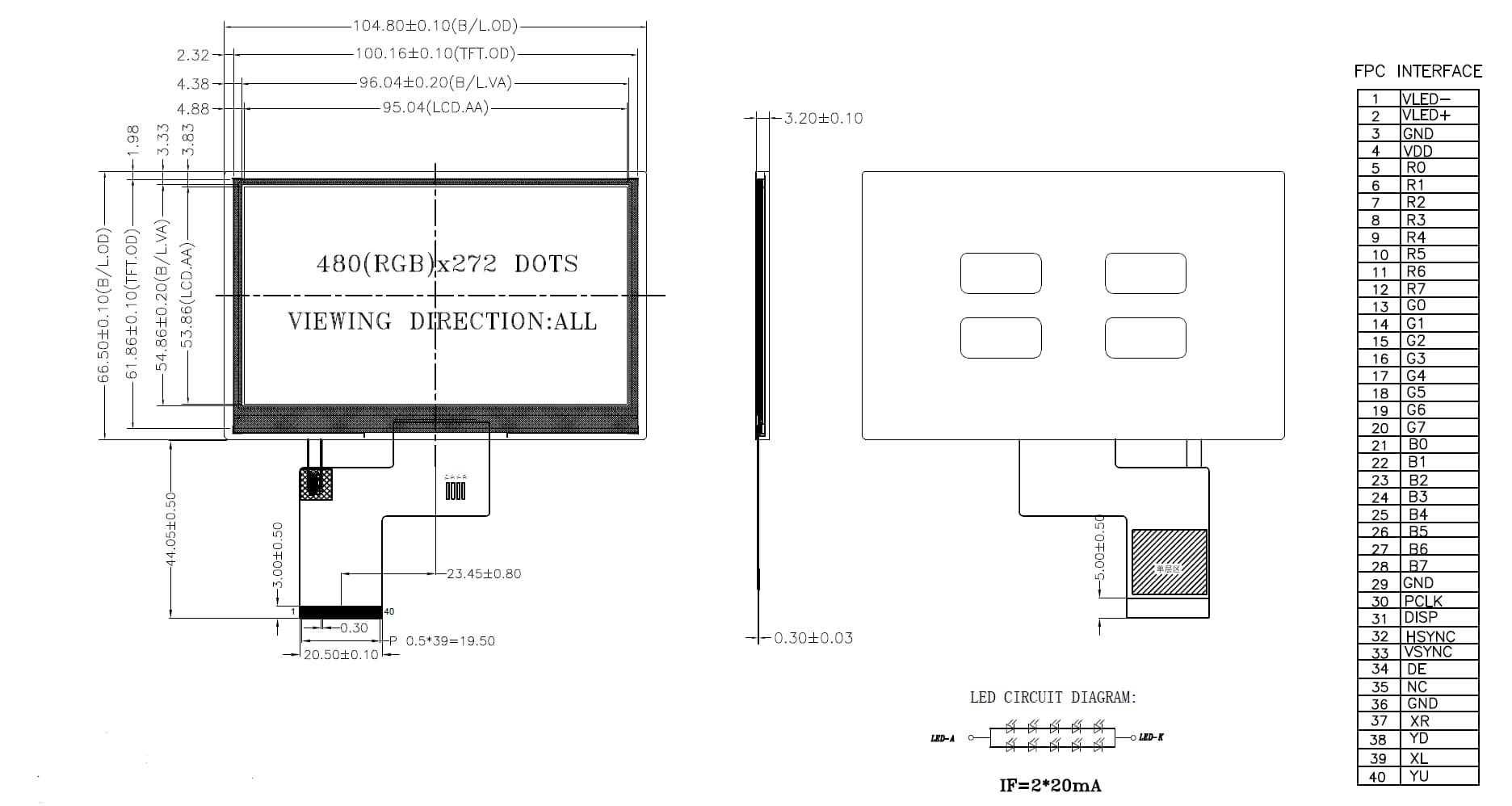 4.3 inch TFT Anzeige